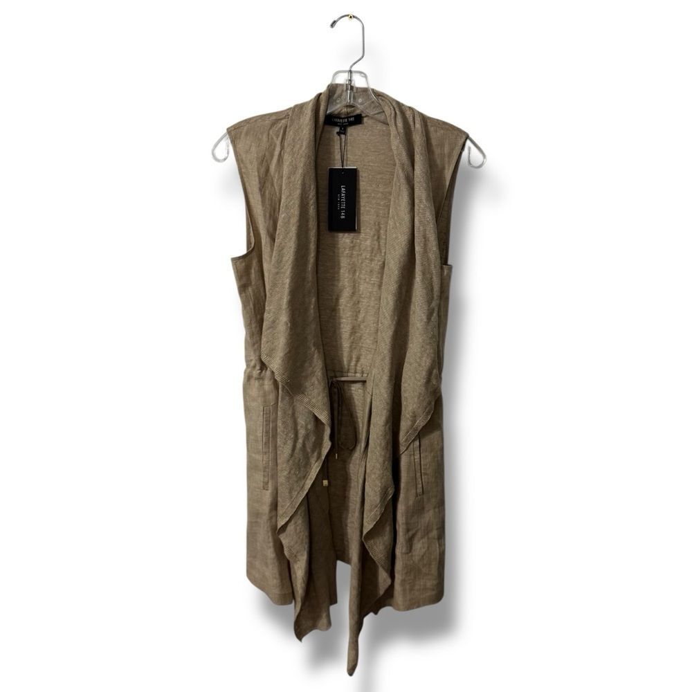 Lafayette 148 New York Linen Waterfall Cardigan Vest Tan Size Small